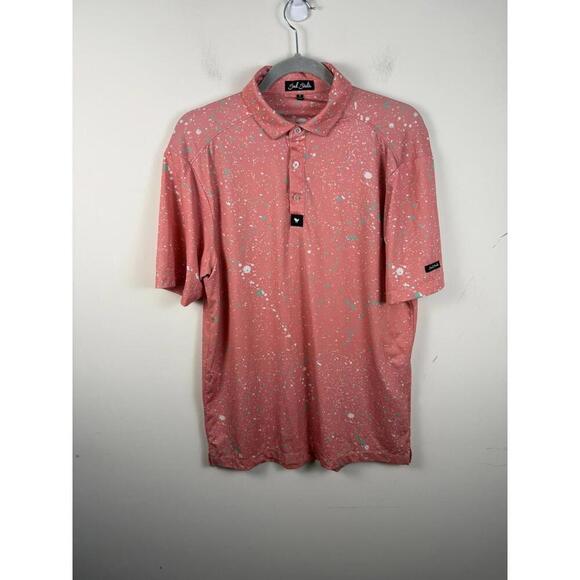 Bad Birdie Golf Polo Shirt Paint Splatter AOP Performance Pink Size Small - Picture 1 of 5